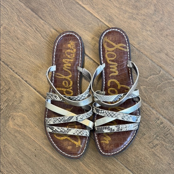Sam Edelman Giana Leather Strappy Slides Snakeskin Metallic Print Size 9 - Picture 1 of 4